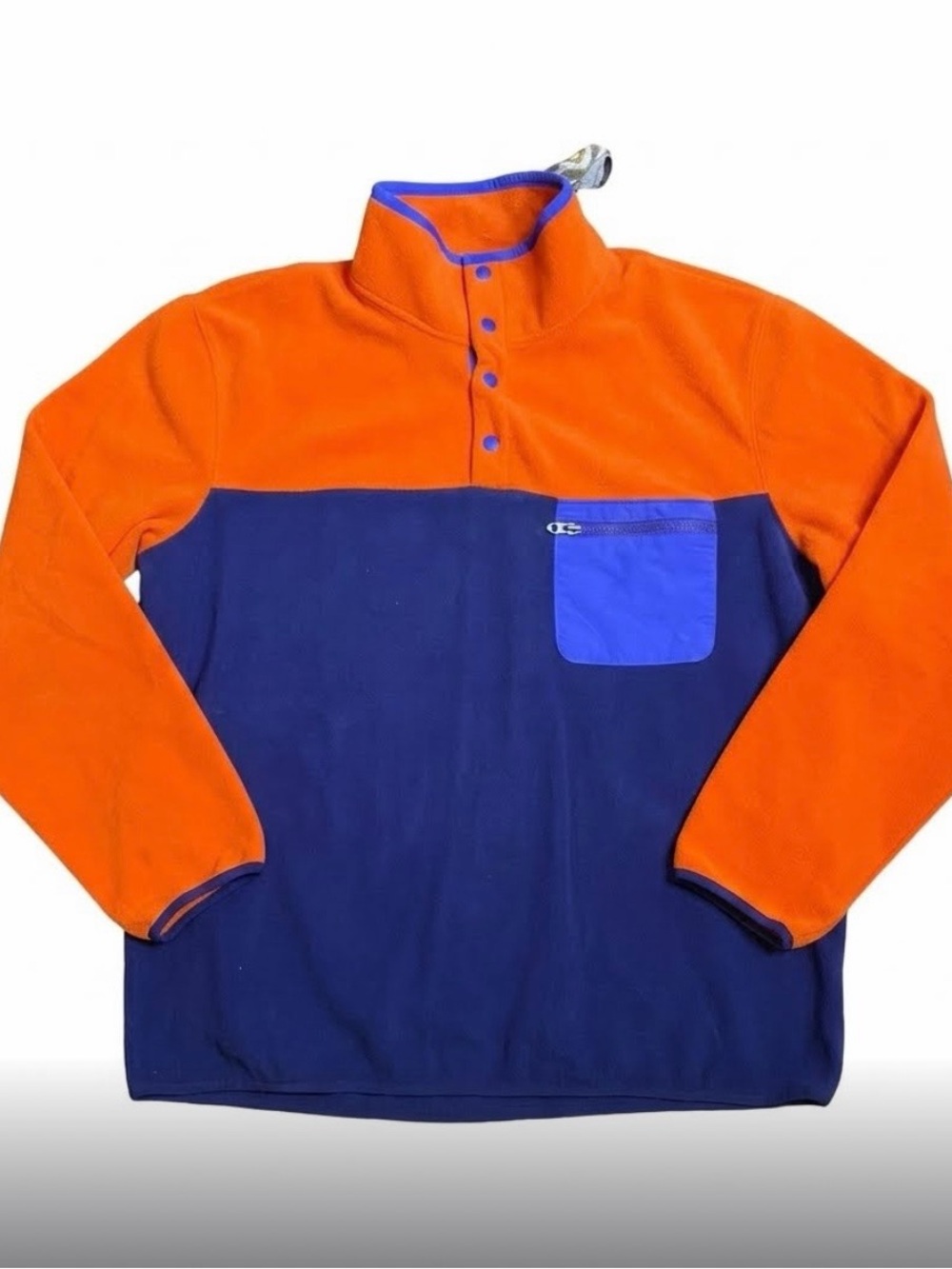 Polo Ralph Lauren 1/4 button color block  Fleece Pullover - Orange & Navy men L